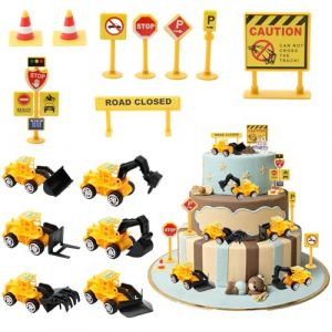 16 Pi&egrave;ces Decoration Gateau Anniversaire Bagger, Pelleteuse Chantier Enfant Miniature, Panneaux de Signalisation pour Enfants Decoration Th&egrave;me Construction V&eacute;hicule pour F&ecirc;te d'Anniversaire (shunzhedianzi, neuf)