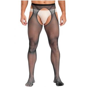 Alvivi Collant Ouvert Entrejambe Homme Sissy Lingerie Collant Transparent Bas R&eacute;sille V&ecirc;tement De Nuit Stocking Noir Taille Unique (Acfunny-eu, neuf)