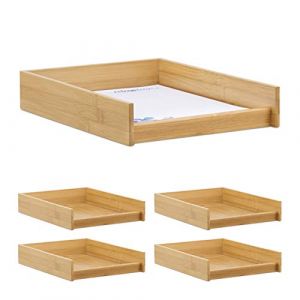 Relaxdays Corbeille à Courrier Bois, Lot de 5, Papier Format A4, Bureau, Range-Documents & Lettres, Aspect Bambou, 25x33cm, Nature (Relaxdays, neuf)