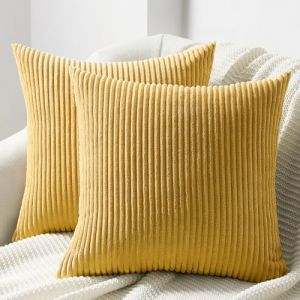 Topfinel Housse de Coussin 40x40 Jaune en Velours Côtelé Infroissable Motif Rayé Housses pour Coussin Lombaire Fauteuil Canapé Style Boheme Scandinave Lot de 2 sans Oreiller (NoledarEU, neuf)