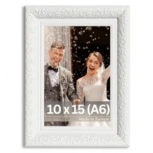 Victor Cadre Photo Vintage Rubens en 10x15 cm (A6) Blanc - Baguette: 30x20mm - Verre Véritable - Cadre Photo Baroque - Cadre Photo 10x15 Blanc (Victor_Store, neuf)