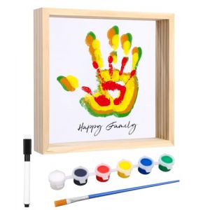 Cexovo Kit d'empreintes de Mains Familiales,Cadre en Bois Souvenir Artisanal,Cadre Empreinte Bébé,Kit Empreinte Bebe,Cadeaux Souvenirs pour Nouveaux Parents avec 6 Couleurs,Cadeau Famille (RINA INVENT MAR S.R.L., neuf)