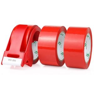 BOMEI PACK Ruban d’emballage 66m x 48mm pour emballage -3 rouleaux avec dévidoir,impression adhésif fort pour colis, entrepôt, e-commerce (Rouge) (BOMEI PACK FR, neuf)
