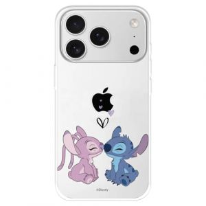 Coque compatible avec iPhone 17 Pro Max officielle Disney Angel & Stitch Baiser pour prot&eacute;ger votre t&eacute;l&eacute;phone portable Coque en silicone transparente souple sous licence officielle Lilo & Stitch (La Casa de Las Carcasas, neuf)