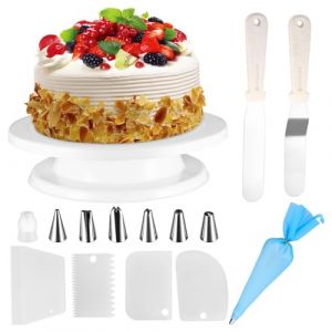 Plateau à gâteau, présentoir à gâteau rotatif, kit de décoration de gâteau avec grattoir à gâteau, spatule à gâteau, lisseur, poches à douille, accessoires de gâteau (JuYouGeMaoYi, neuf)