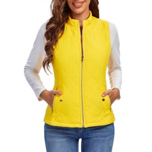 fuinloth Manteaux Sans Manches Femme, L&eacute;ger Automne Doudoune Zipp&eacute; Veste Hiver Gilet Jaune S (Fuinloth EU, neuf)