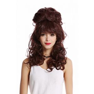 WIG ME UP - GF-W2418-33 Perruque longue roux acajou frange dame baroque années 60 rétro énorme choucroute chignon boucles (VK Event Fashion, neuf)