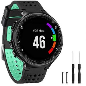 TopPerfekt Bande Compatible avec Garmin Forerunner 235, Bracelet de Remplacement en Silicone Souple pour 220/230/235/620/630/735XT/235 Lite Montre Intelligente pour Femmes Hommes (Noir/Mintvert) (TopPerfekt FR, neuf)
