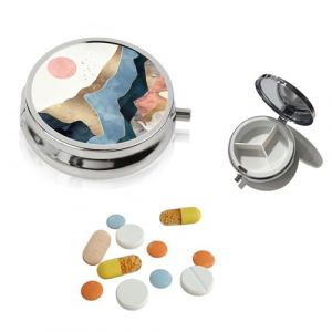 Pilulier 3 Compartiments en Acier Inoxydable, Mini Pilulier de Voyage Portable pour Sac &agrave; Main, Personalpilldispenser Organiseur pour Pilules, Vitamines, Sucre, Rond (TERRA NOVA DISTRIBUTORS, neuf)