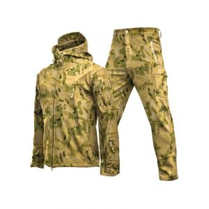 Oanviso Homme Tactique de Costume Vêtements 2 Pièces Manteau avec Capuche Impermeable Veste de Pluie Hiver Casual Uniforme Militaire Tenue de Combat Cargo Pantalon D Kaki M (Osheoiso Inc., neuf)