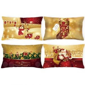 Housse Coussin Noel Paquet De 4,Coussin Noel Taie D'oreiller30&times;50, Coussin De Noel D'hiver Housse, Housse De Coussin Noel canap&eacute; Amovible Et Lavable,Christmas D&eacute;corer Taie D'oreiller (dor&eacute;, 30&times;50) (TIANDAOCHOUQIN-DE, neuf)
