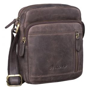 STILORD 'Trae' Sachoche Bandoulière Homme Cuir Petit Sac à l'Épaule Vintage pour Tablette PC Mini Sacoche Messenger Bag en Cuir Véritable, Couleur:marron - foncé (STILORD Cuir, neuf)