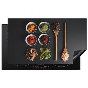KitchenYeah© Protege Plaque Tapis Pour Induction 90x52 cm Deco Cuisine Protection Vitrocéramique Pour Cuisiniere Louche - Epices - Herbes - Vert - Marron - Rustique (KitchenYeah, neuf)