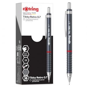 Rotring Crayons m&eacute;caniques r&eacute;tro Tikky - 2B 0,7 mm - Corps gris - avec grip ondul&eacute; confortable - 12 unit&eacute;s (Europens, neuf)