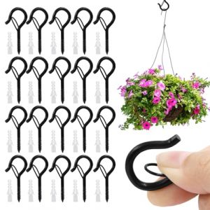 LQUYTA 20 Pi&egrave;ces Crochet a Visser Noir, Piton &agrave; Visser Avec Verrouillage, Crochets Muraux &agrave; Visser S&eacute;curis&eacute;s, pour Paniers de Plantes, Nichoirs &agrave; Oiseaux, Carillons Lumineux (CCtunCanton O&Uuml;, neuf)