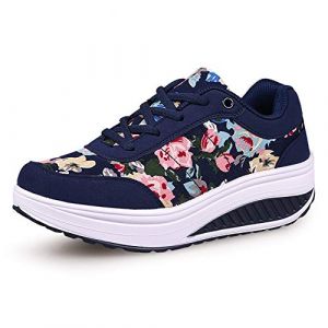 Femmes Minceur Chaussures Marche & Baskets Aptitude Wedges Plate-Forme Chaussures Sneakers（34,5 Bleu (QZBAOSHU, neuf)