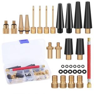 zoerbufan 33 Pièces Embout Pompe Velo Set, Adaptateur de Pompe à Vélo avec Boîte de Rangement, DV SV AV Adaptateur Pompe Velo avec Tuyau de Gonflage pour Vélo, Pompe à Vélo et Compresseurs Pompes (Chao Li Mao Yi, neuf)