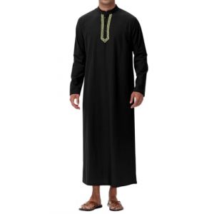 NANAMEEI Qamis Homme Marocaine Boubou Africain HommeMusulman Djellaba Thobe Homme Abaya Dubai Caftan Robe Homme Noir L (NANAMEEI, neuf)
