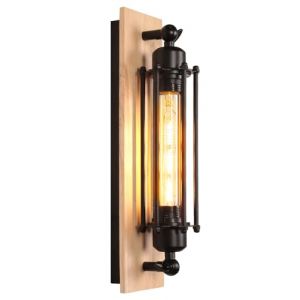 PETITES ECREVISSES Applique murale industrielle Noire Lampe Murale Vintage E27 Spots muraux Int&eacute;rieures luminaires Murales en M&eacute;tal et Bois 37cm pour Chambre Salles &agrave; manger Couloirs Salon (DOO2U, neuf)