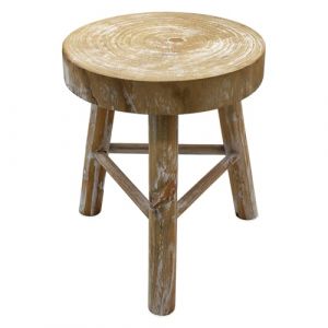 Spetebo Tabouret &agrave; fleurs en bois avec 3 pieds Blanc d&eacute;lav&eacute; &ndash; &Oslash; 35 cm &ndash; Bois massif d&eacute;coratif rond shabby chic &ndash; Support pour plantes &ndash; Support pour plantes &ndash; Support d&eacute;coratif Mini table d'appoint (Special-trends, neuf)