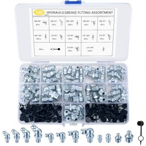 WUJIAQIU Kit d'Assortiment de Graisseurs, 70 Pcs Graisseurs hydraulique en Acier Inoxydable, Ensemble de Graisseurs Coniques, Graisseurs coudés 45°, 90° pour Presses à Graisse, M6 M8 1/4" 1/8" " (WUJIAQIU, neuf)