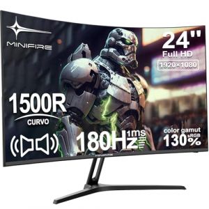 Minifire Gaming Curved Monitor 24 Pouces, 180Hz 1ms FHD avec Sprecher 1500R, Adaptive Sync, VESA 100x100mm, Inclinaison réglable, HDMI1.4 DP1.2 Ports (MFG24C1 Câble HDMI Inclus) (Minifire-Official, neuf)