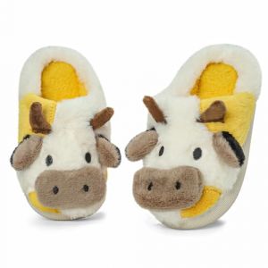 MASOCIO Chausson Enfant Garcon Fille Pantoufle Hiver Peluche Souple Chaussons Gar&ccedil;on Chaussure Interieur Animaux Antiderapant Taille 36 37 EU Blanc Jaune (Ortego, neuf)