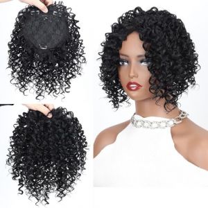 Postiche Femme Postiche synthétique court afro bouclé for femmes et hommes, postiche de cheveux de couleur mixte marron blond for augmenter le volume des cheveux Postiche Cheveux Femme(Jet Black) (zuwanguk, neuf)