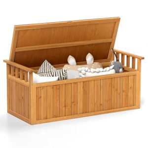 COSTWAY Banc de Rangement d'Ext&eacute;rieur en Bois, Banc d'Ext&eacute;rieur &agrave; 2 Places de 209 L avec Accoudoirs, Coffre de Stockage en Bois pour Outils de Jardin, Charge 100KG, pour Jardin Balcon (Naturel) (FDS GmbH, neuf)