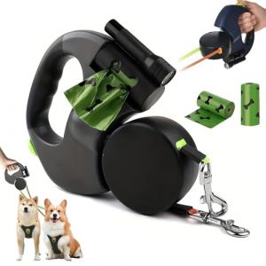 Laisse extensible pour chien avec &eacute;clairage LED et porte-sac &agrave; d&eacute;jections canines jusqu'&agrave; 10 pieds de long, pour chiens de taille moyenne, double laisse pour 2 chiens, extension de laisse sans (MEGAN STOCKDALE LTD, neuf)