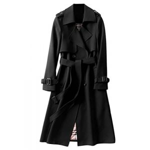 shownicer Femme Manteau Jacket Bouton Revers Long Veste Chaud Trenchcoat Manches Longues Cardigan Blazer Manteau OL Vintage Couleur Unie Parka Trench-Coat Automne Et Hiver A Noir M (XShow River, neuf)