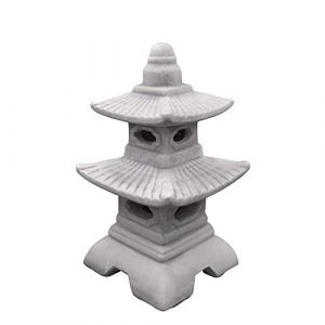 gartendekoparadies.de Lanterne Japonaise Massive Pagode avec fen&ecirc;tres pour Bougies LED en Pierre reconstitu&eacute;e, r&eacute;sistant au Gel (Gris) (gartendekoparadies, neuf)