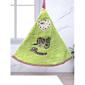Torchon Essuie Mains Brouette Lavande- Rond avec Attache - Motifs Brodés - 100% Coton - Ø 65 cm de diamètre - Cuisine ou Salle de Bain - Lavable en Machine (Vert Anis, Unité) (Villages De Provence, neuf)