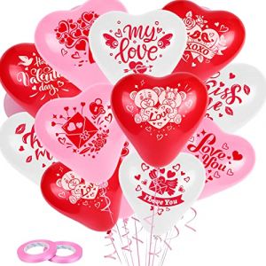 DPKOW 36pcs Amour Coeur Forme Ballons pour Saint-Valentin D&eacute;corations Romantiques, 9 Style Ballons en Latex pour Mariage Anniversaire F&ecirc;tes des M&egrave;res Fian&ccedil;ailles, Je t'aime Embrasse-Moi XOXO My Love (dpkow, neuf)
