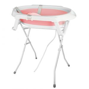 OHMG Baignoire bebe avec Support 85cm，Baignoire Pliable B&eacute;b&eacute; sur Pied，S&eacute;curis&eacute;e et Confortable Bassine Pliable Bebe avec Thermom&egrave;tre et Coussin de bain，Baignoire b&eacute;b&eacute; pliante (jusiZL, neuf)