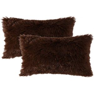 AdirHome Lot de 2 Housses de Coussin 50x70 cm - Poil de Plume - Coussin Doux pour Canap&eacute; - Super Doux - Flannel - Housse de Coussin pour Canap&eacute; - D&eacute;coration pour Jardin - Coussin d'Ext&eacute;rieur (Marron (Djanzhejieng, neuf)