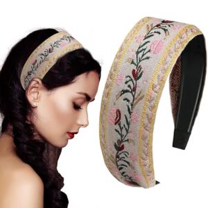 Bandeau boh&egrave;me pour femme, bandeau brod&eacute; boh&egrave;me, bandeaux &agrave; cheveux brod&eacute;s, turban vintage ethnique, turban en tissu &agrave; n&oelig;ud sup&eacute;rieur, turban en tissu (qirens, neuf)