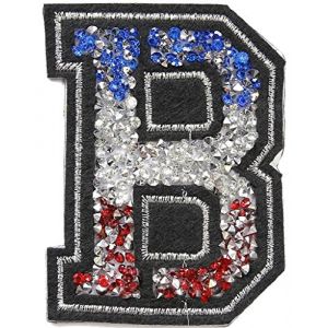 Écusson Patch Badge strass Brodé ecusson lettre alphabet thermocollant lettres en strass 8-10 cm B FRANCE couleurs Tricolore (B2SEE LTD avec TVA francaise et livraison LaPoste, neuf)