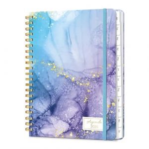 Agenda 2026 Journalier et Semainier, Carnet de Plan Spiral&eacute; Format A5 sur 12 Mois (Janvier 2026 - D&eacute;cembre 2026), Avec Poche Int&eacute;rieure Transparente et Lacet &Eacute;lastique - Marbre Bleu (LONELY OAK, neuf)