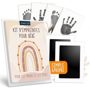 Amari &reg; Set d'empreintes de main et de pied de b&eacute;b&eacute; avec 2 tampons encreurs et 4 cartes d'impression - Cadeau kit pour b&eacute;b&eacute; - Empreinte de main et de pied avec cadre photo (Grand (0-12 mois)) (Protavis GmbH, neuf)