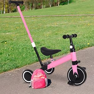 Vélo bébé - Tricycle bébé avec Barre de poussée pour 1 à 3 Ans, Garçons, Filles, Tout-Petits, Tricycle, Vélo D'équilibre pour Bébé, Siège et Poignée - Canne Parentale-3-en-1 (Rose) (Hechheu, neuf)