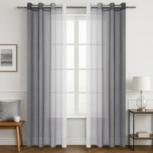 MRTREES Rideau Voilage Fenetre Rideau Voile Transparent Dégradé Gris à Oeillets 140x200 CM Lot de 2 Panneaux de Rideaux Voilages Intérieurs pour Chambre Adulte Salon Moderne (MRTREES HOME, neuf)