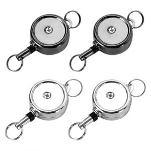 4 Pièces Porte Badge Enrouleur, Porte-clés Retractable, cordon rétractable Avec Enrouleur de Ceinture, Enrouleur Badge Pour Porte Clés Porte Badge de Carte D'Identité (Argent/Noir) (LMINGMING, neuf)