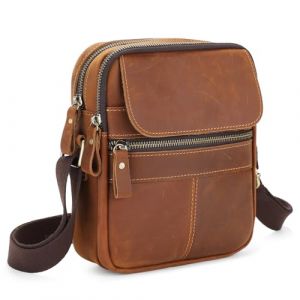 BAIGIO Sac &agrave; Bandouli&egrave;re pour Hommes Petits Sacs en Cuir Vintage Sacs avec Poign&eacute;e Sac &agrave; Main Pochette Besace pour D&eacute;contract&eacute; Affaires, Marron (DGMCZ, neuf)