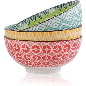 AHX Saladier Bol Ramen Porcelaine 1.45 Litres - Bol a Soupe | Salade| Pates | Nouille | Poke - Lot de 3 Grand Bol 20 cm - Utilisable au Micro Ondes et au Lave-Vaisselle (AHX-EU, neuf)