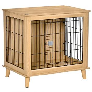 PawHut Cage pour Chien en Bois Boîte de Transport au Design surélevé Boîte pour Chien Cage de Transport à l'intérieur Maison Cage pour Animaux Animaux de Compagnie Nature 81 x 58,5 x 76 cm (AOSOM-DE, neuf)