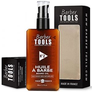Huile Barbe | N°2 | aux huiles 100% naturelles - MADE IN FRANCE - Favorise la Pousse de la Barbe - À base d’Huile de RICIN, 7 Huiles Végétales & 3 huiles essentielles & Vitamine E - Soin Barbe (80 ml) (BARBER TOOLS, neuf)