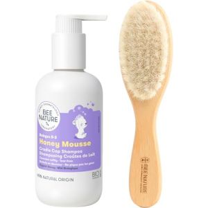 Bee Nature - Kit Cro&ucirc;tes de Lait - Shampoing B&eacute;b&eacute; Bio et Brosse en Bois - Traitement Cro&ucirc;tes de Lait - Convient aux Nouveau-n&eacute;s, Tout-Petits, Enfants et Adultes (DYPCARE, neuf)