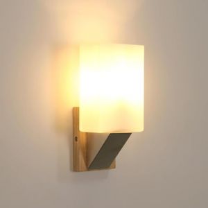 Comely Applique Murale Intérieure Bois, Rectangle Moderne Lampe Murale, Applique Murale E14 avec Abat-Jour en Verre Blanc pour Chambre Salon Couloir Cafétéria Escalier (CY PURE, neuf)