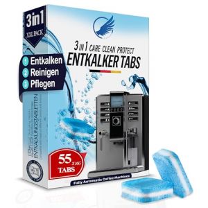 Lot de 55 tablettes d&eacute;tartrantes 3 en 1 pour machines &agrave; caf&eacute; et machines &agrave; caf&eacute; - Compatible avec Jura, Siemens EQ-Series, Bosch, Miele, Melitta, Krups, Tassimo, etc. - Fabriqu&eacute; en Allemagne (Mehrzad, neuf)